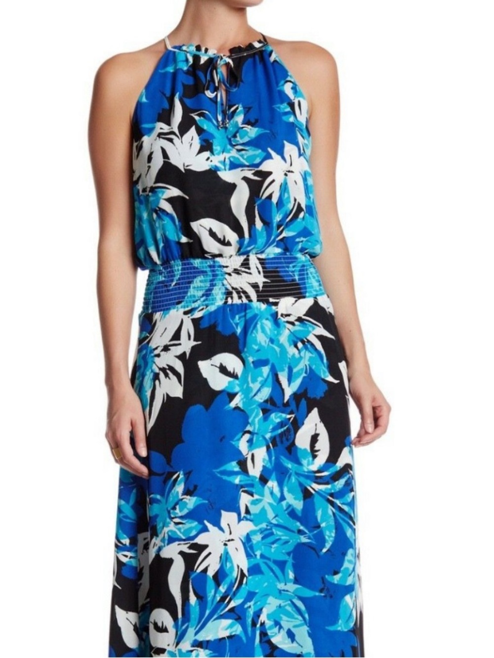 Parker Amos Blue Gardenia Floral Sleeveless Maxi Dress Size S